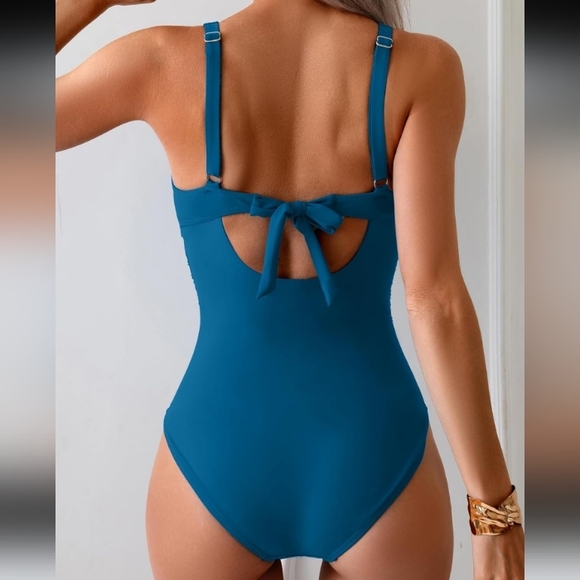 One Piece Swimsuits Tummy Control Ruched Push Up Bathing Suit Tie Back - Picture 10 of 10
